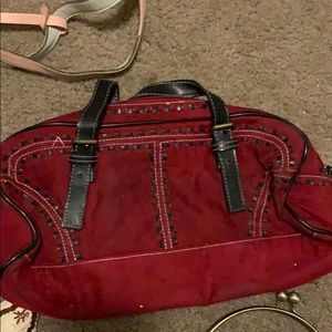 cute red and black bag suede